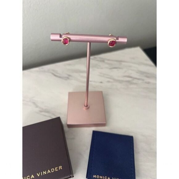 Monica Vinader Siren Stud Earrings, Pink Quartz/Rose Gold, NEW IN BOX - Picture 11 of 12